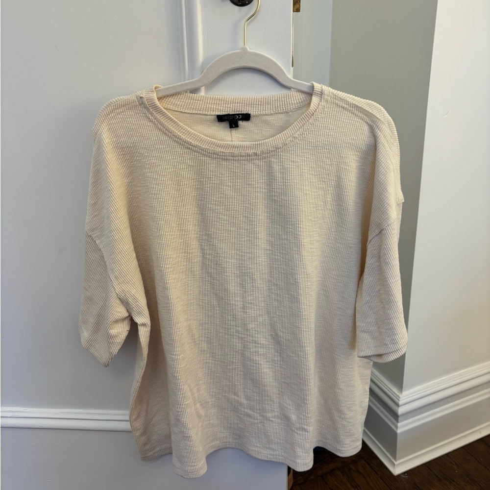 Papermoon Cream Short Sleeve Waffle-Knit Top